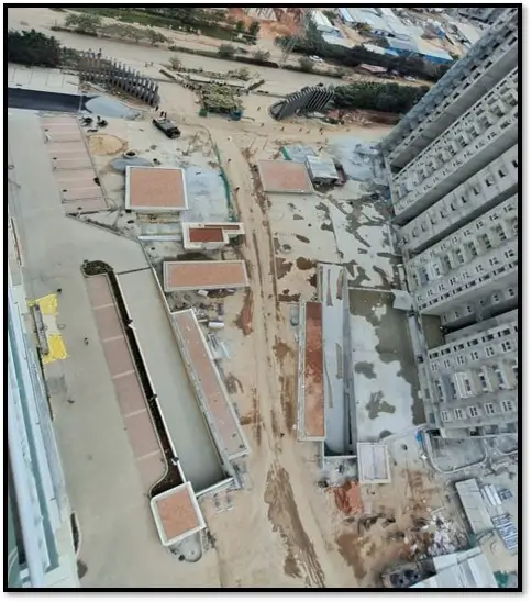 Between L and A tower podium finishing work in progress