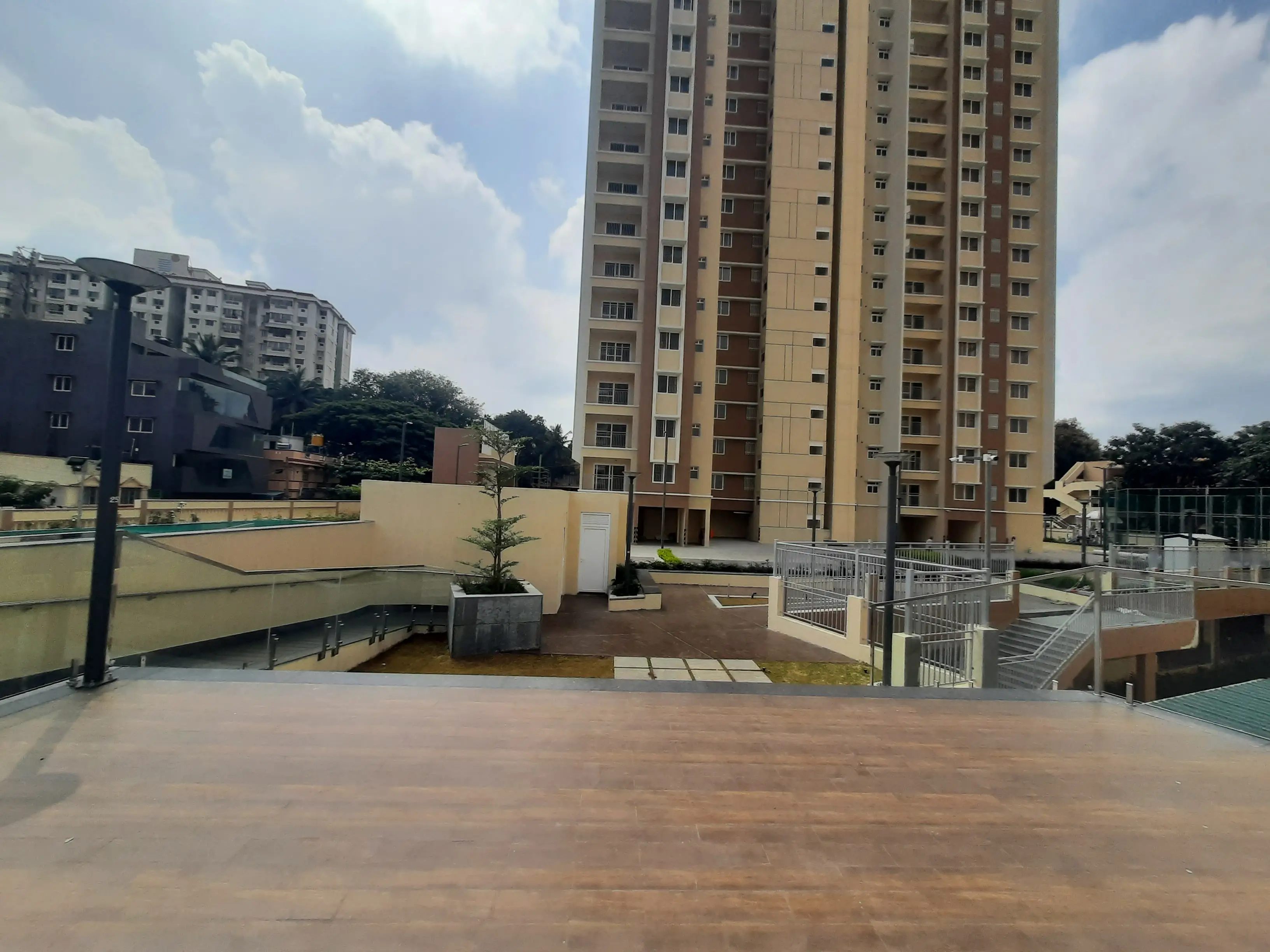 Swimming pool surrounding area hardscape works  completed