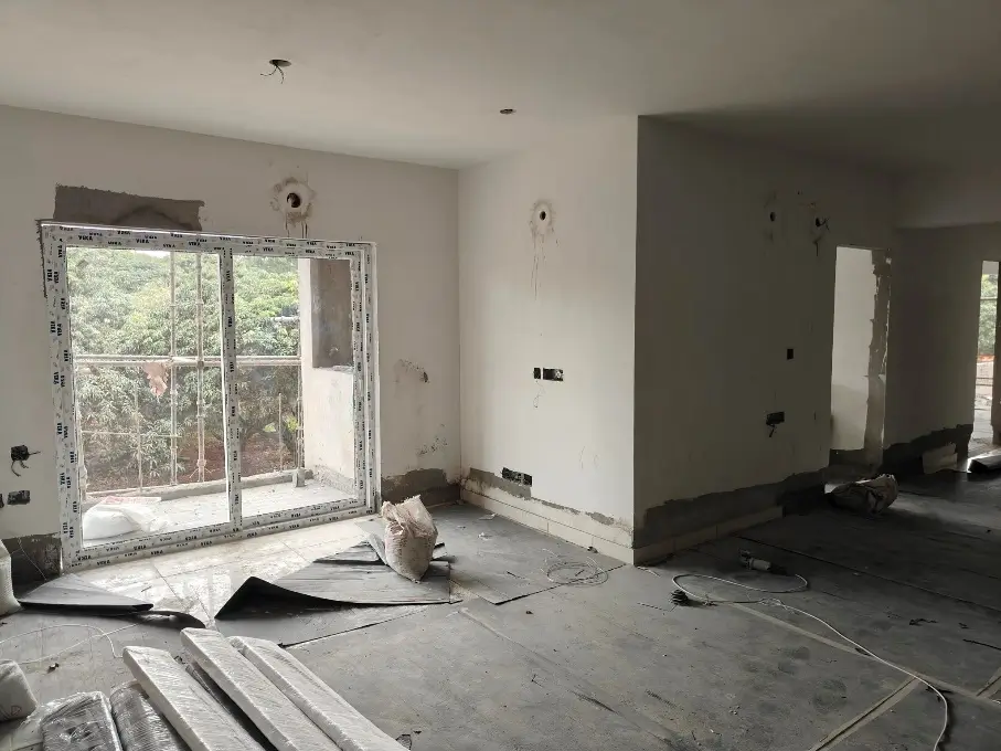 Floor tiling & Fixing of Doors and windows work in progress