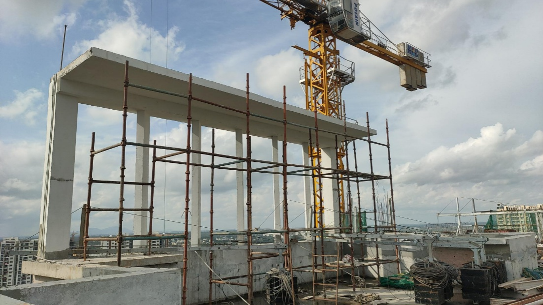 D -Terrace Parapet, Elevation features works completed pergola work in progress