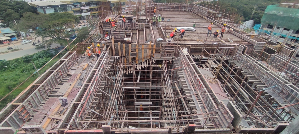 CLUB HOUSE – Second floor slab completed. Terrace slab (second to 4th Floor double height) shuttering and reinforcement work in progress