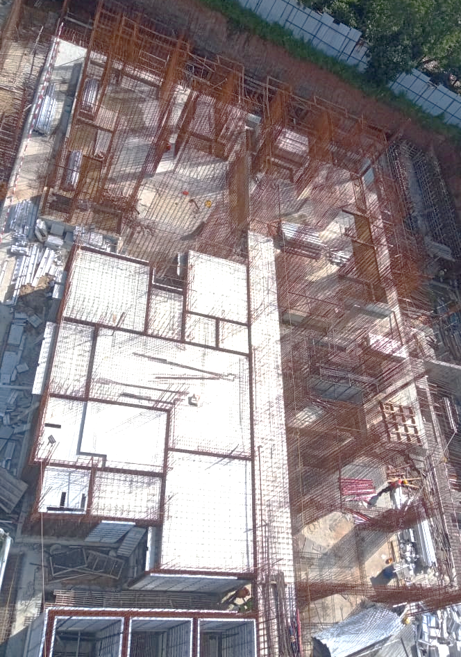 Part of First Floor slab is cast and shuttering work in progress for part of the area