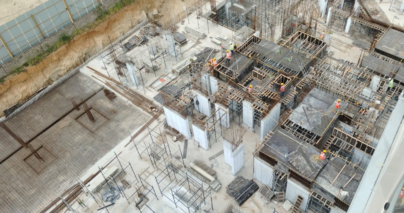 * UB Slab Pour-2 Casted, Pour – 3 slab shuttering & Reinforcement is in progress . * GF Pour-1 Shuttering work in progress