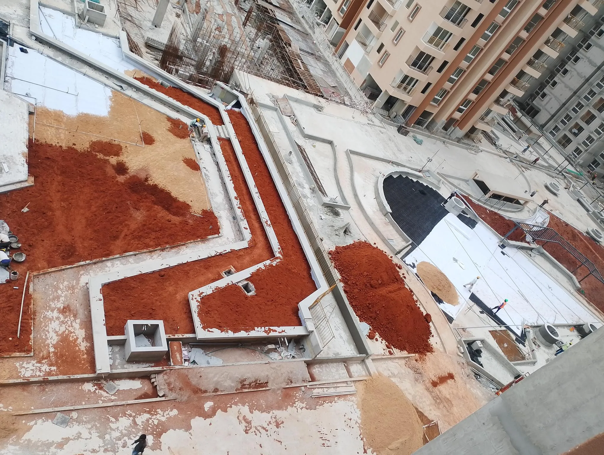 Podium water proofing works ,softscape and pergola work in progress