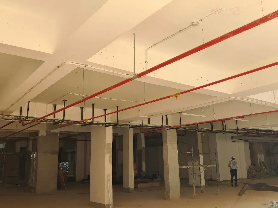 Painting work in progress Service ceiling piping work in progress