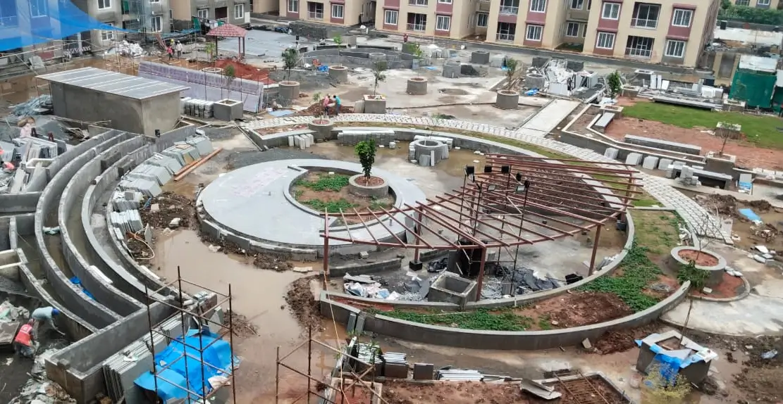 In progress: Center podium softscape in progress