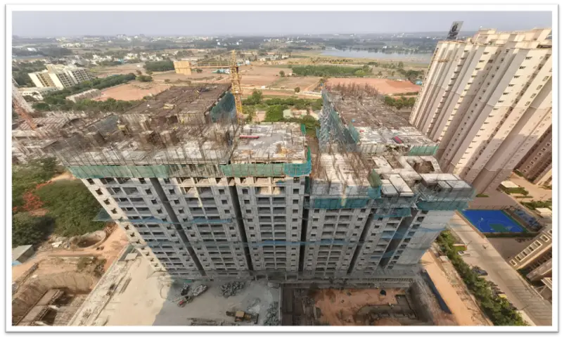 Wing A – 17th floor slab shuttering WIP. Wing B – 13th,14th,15th &17th floor slab shuttering WIP. Wing C – 14th & 15th floor slab shuttering WIP