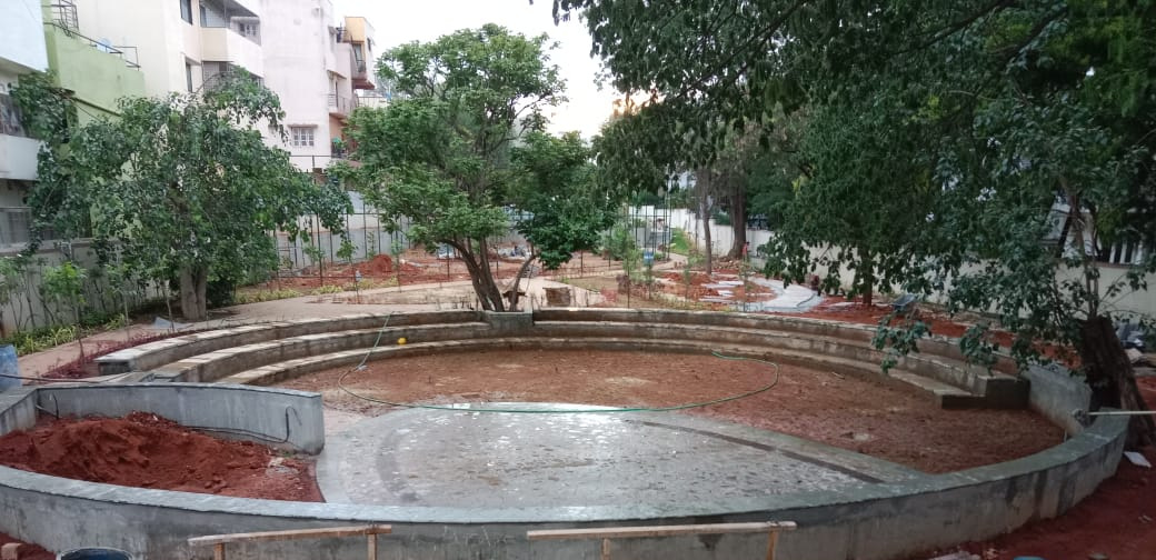 Amphitheatre area hardscape works completed. softscape works are in progress