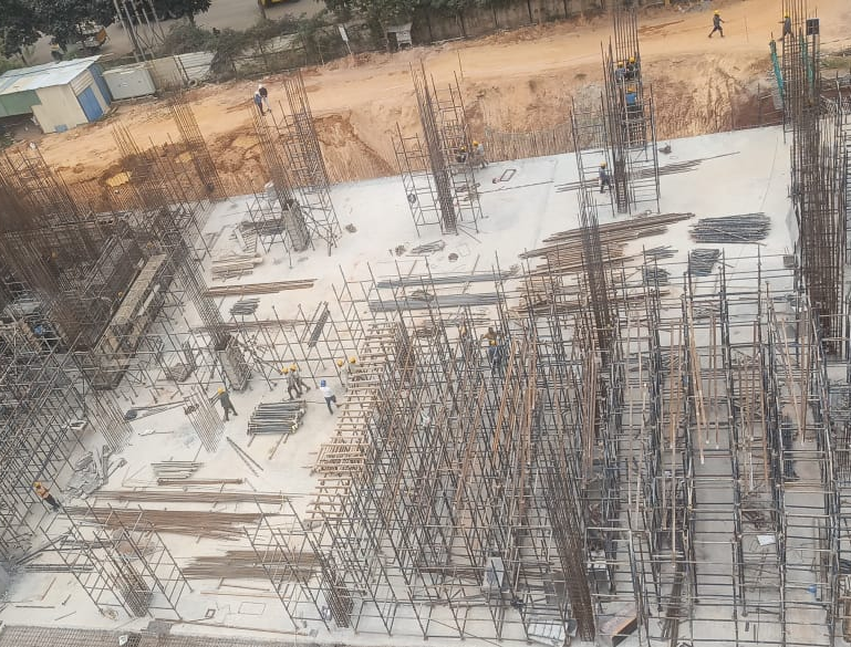 WING B - Ground floor to First floor column shuttering in progress