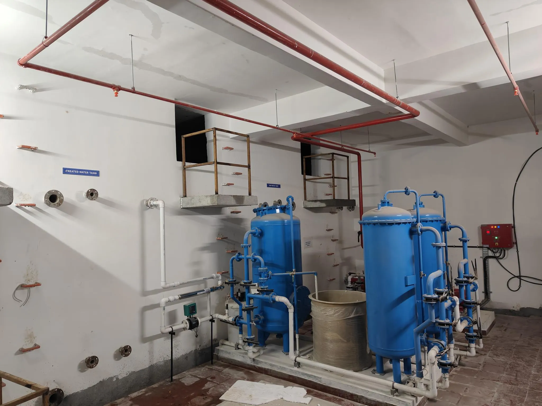 Service work in progress in the ceiling Plumbing shaft work in progress STP & WTP Works