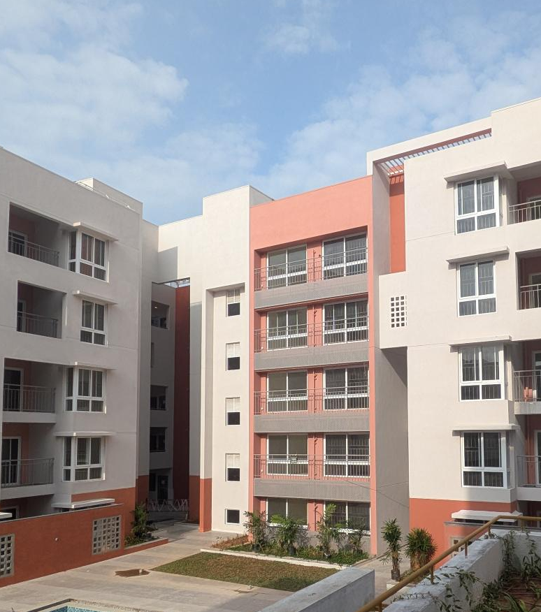 I Block   External paint completed. All 15 flats QA certification completed. Terrace clay tile finishing completed. Basement VDF completed. Lift installed. Common area first coat painting is completed. Basement Painting work in progress.
