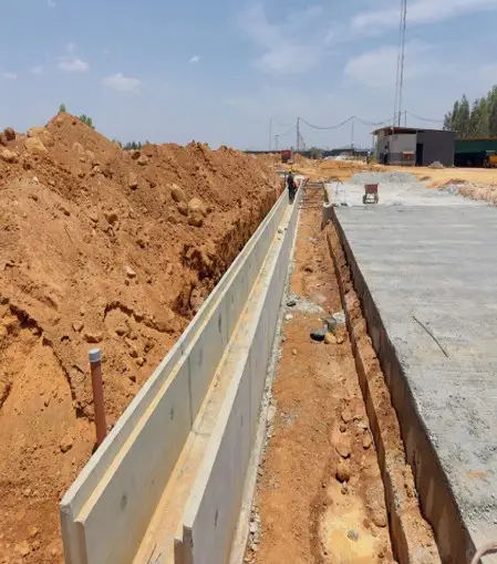 Main road storm water drain installation works in progress.