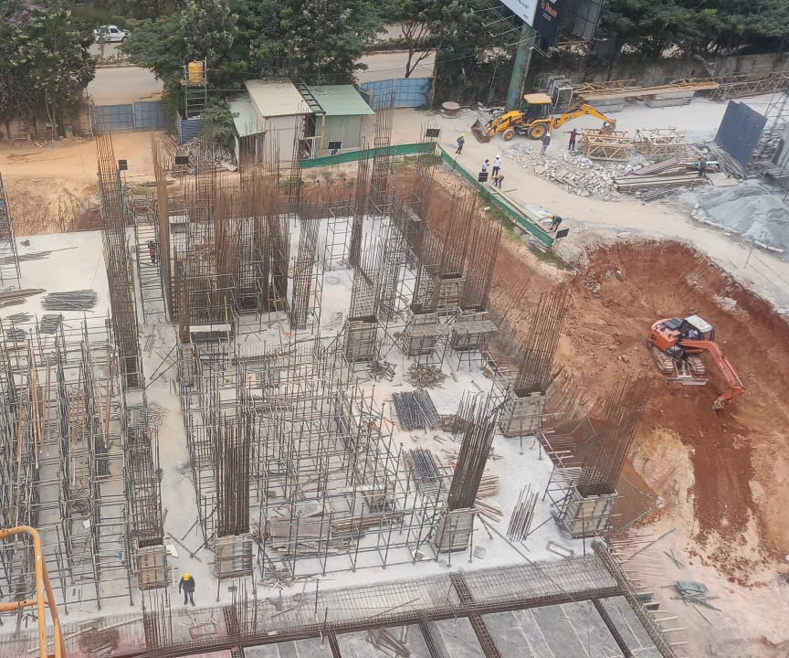 WING C – Ground floor to first floor column shuttering in progress