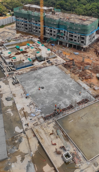 Slab concreting in progress for part of the slab