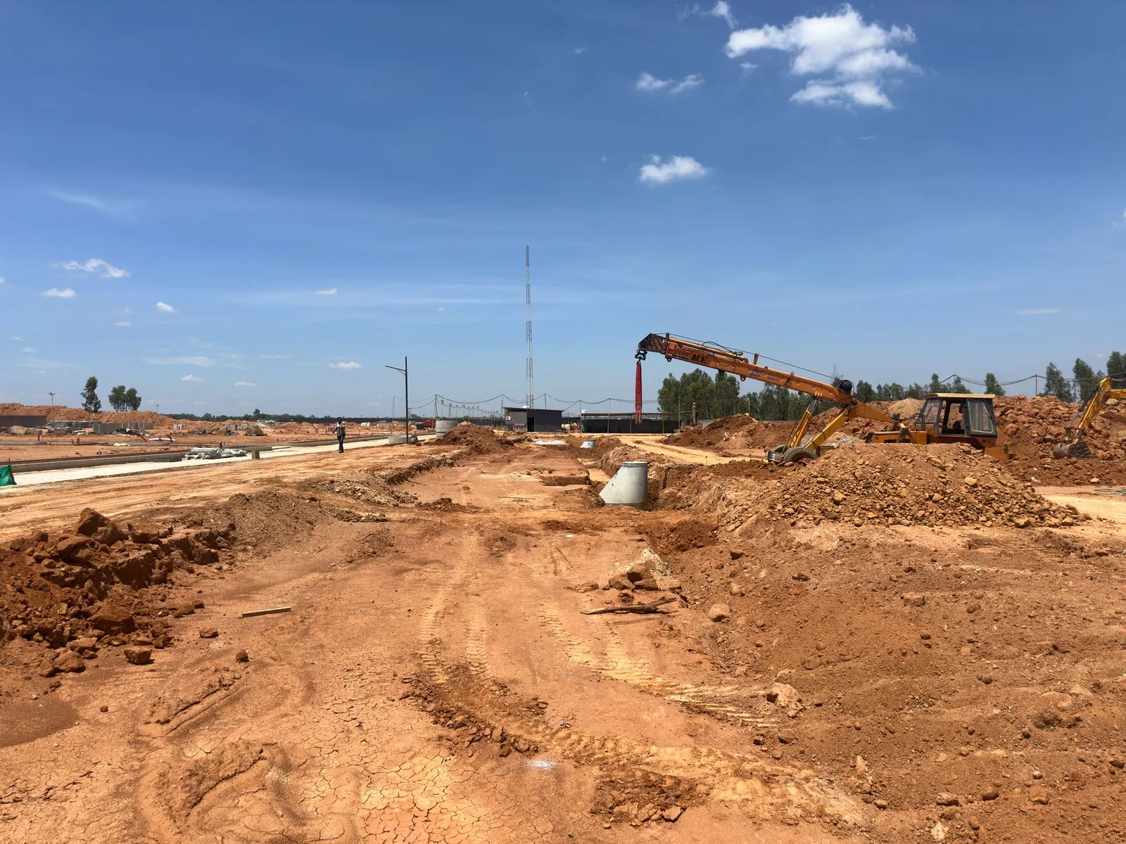 Services work in progress and excavation for electrical line works in progress.