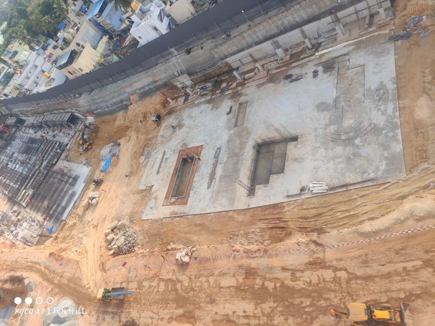Tower – A: Waterproofing and  retaining wall backfilling works are in progress