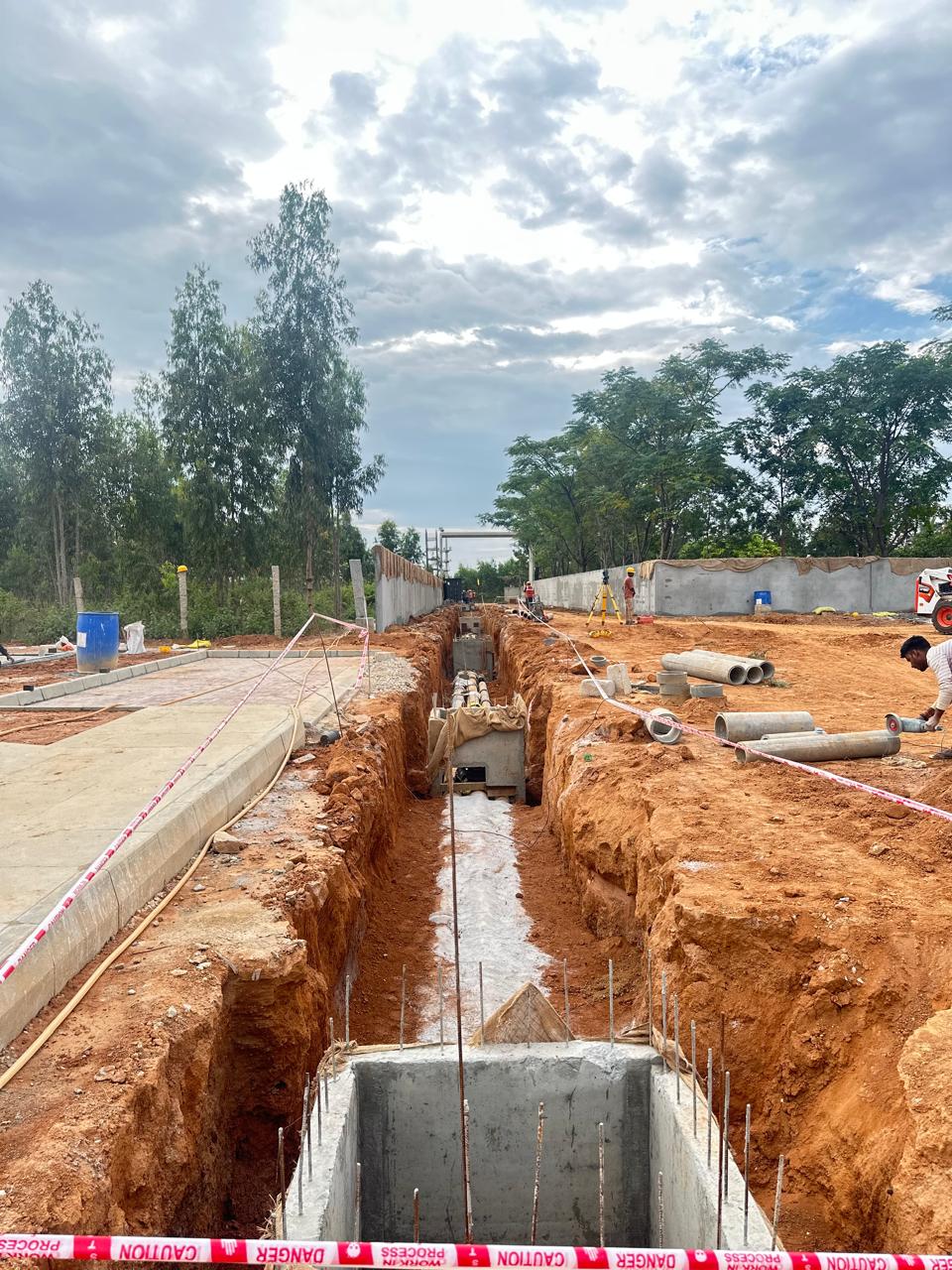Chambers and Hume pipe laying for Electrical line work in progress