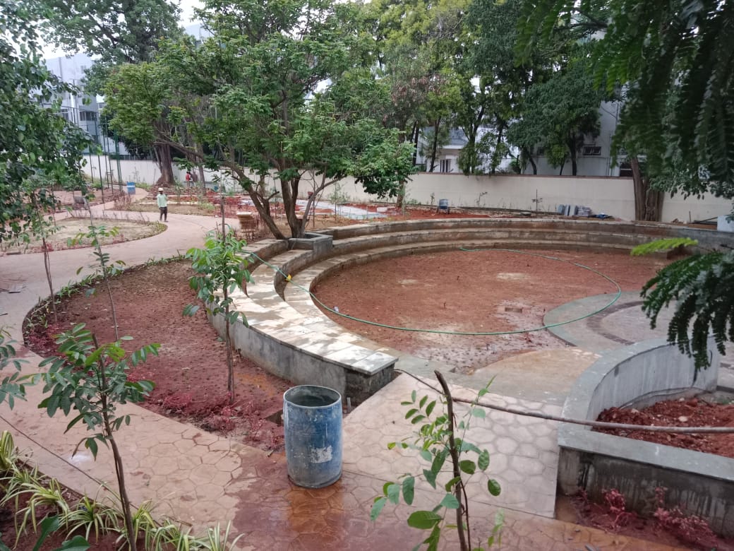 Amphitheatre area hardscape works completed. softscape works are in progress